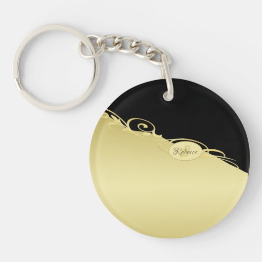 Luxe gouddecoratie op gouden en zwarte achtergrond sleutelhanger (Voorkant)
