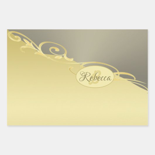 Luxe gouddecoratief op goud en zilver, Monogram, Inpakpapier Vel (Voorkant)