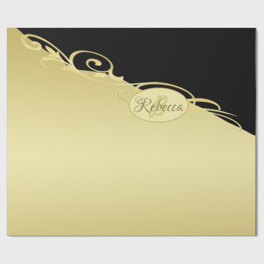 Luxe gouddecoratief op goud en zwart, Monogram, Cadeaupapier (Vlak)