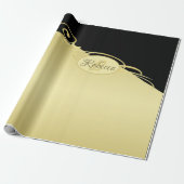 Luxe gouddecoratief op goud en zwart, Monogram, Cadeaupapier (Uitgerold)