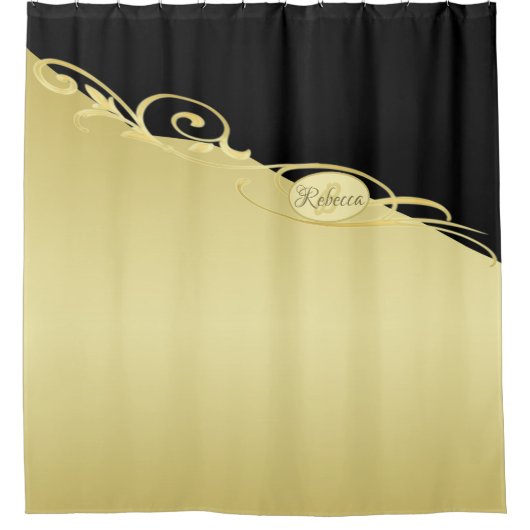 Luxe gouddecoratief op goud en zwart, Monogram Douchegordijn (Voorkant)