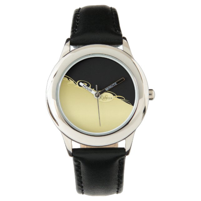 Luxe gouddecoratief op goud en zwart, Monogram, Horloge (Voorkant)