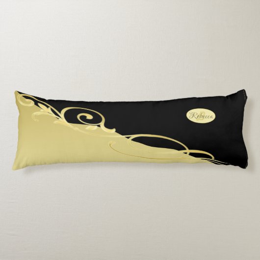 Luxe gouddecoratief op goud en zwart, Monogram Lichaamskussen (Voorkant)