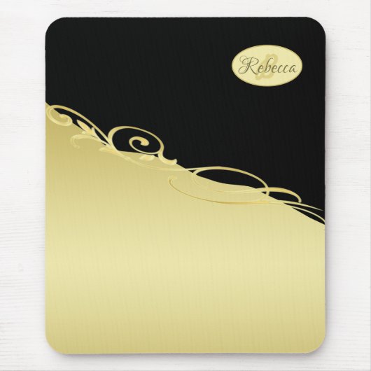 Luxe gouddecoratief op goud en zwart, Monogram Muismat (Voorkant)