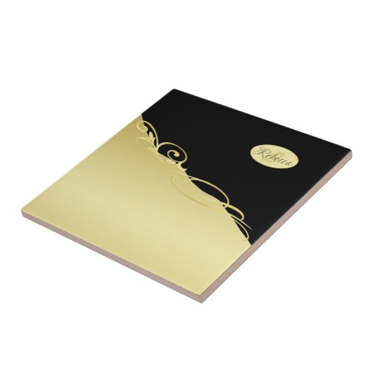 Luxe gouddecoratief op goud en zwart, Monogram Tegeltje (Zijkant)