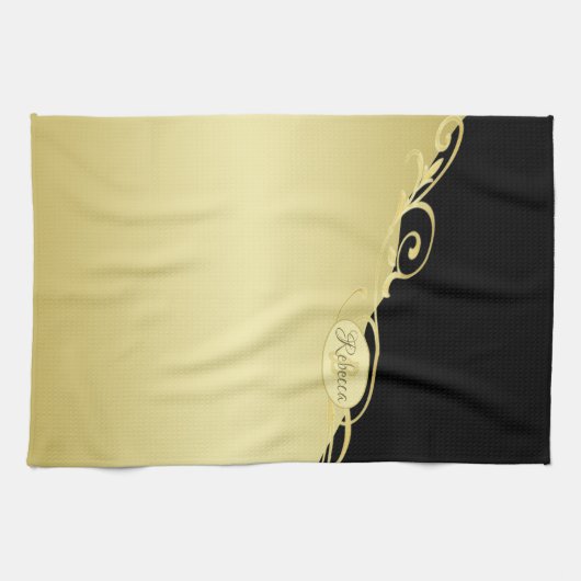 Luxe gouddecoratief op goud en zwart, Monogram Theedoek (Horizontaal)
