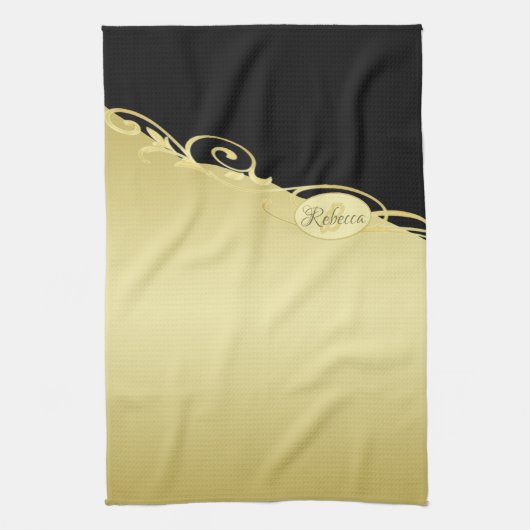 Luxe gouddecoratief op goud en zwart, Monogram Theedoek (Verticaal)