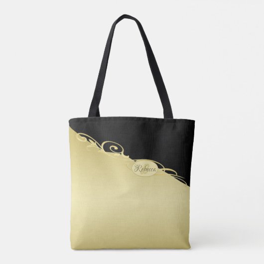 Luxe gouddecoratief op goud en zwart, Monogram, Tote Bag (Achterkant)