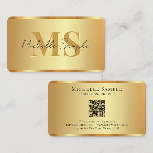 Luxe Gouden Aangepaste Typografie Naam QR-code Scr Visitekaartje (Voorkant / Achterkant)
