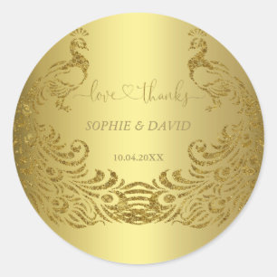 Luxe Gouden Abstract Pauwen Huwelijk Ronde Sticker