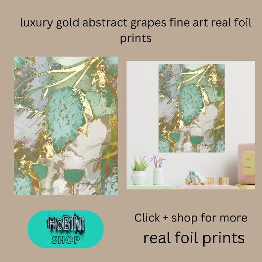 Luxe gouden abstracte druiven Fine Art Real Folie Afdrukken