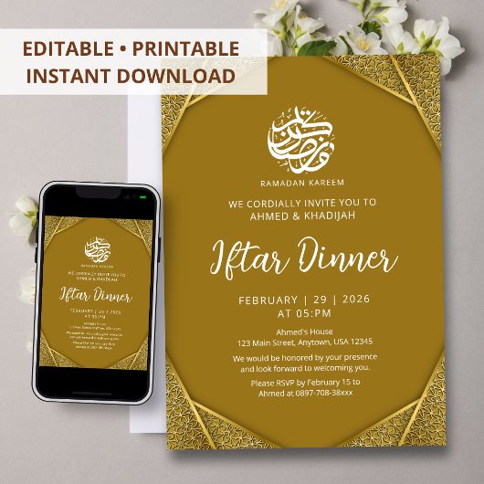 Luxe Gouden Achthoekige Ramadan Iftar-diner Kaart