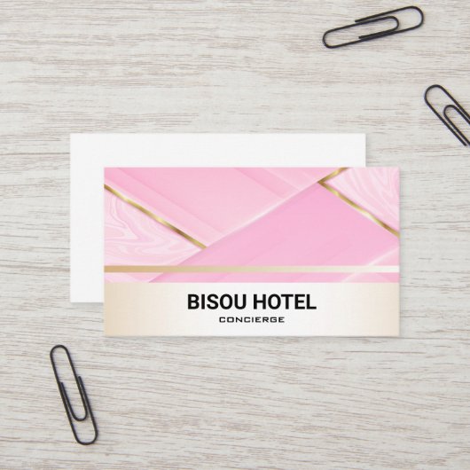 Luxe gouden afwerking | Roze marmer Visitekaartje (Voorkant / Achterkant in situ)
