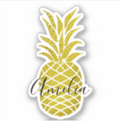 Luxe gouden ananas gepersonaliseerde naam ontwerp sticker (Voorkant)