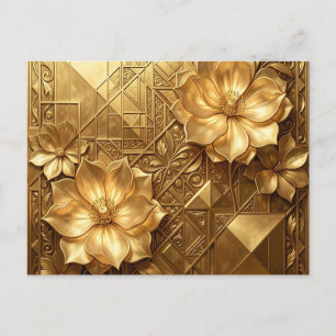 Luxe gouden Art Deco bloemmotief met reliëf Briefkaart