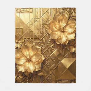 Luxe gouden Art Deco bloemmotief met reliëf Fleece Deken