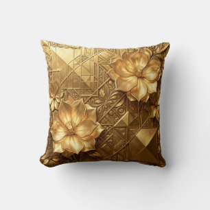Luxe gouden Art Deco bloemmotief met reliëf Kussen