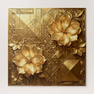 Luxe Gouden Art Deco Bloemmotief met Reliëf Legpuzzel