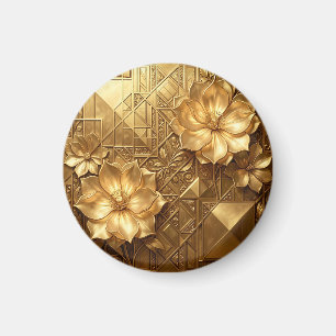Luxe gouden Art Deco bloemmotief met reliëf Magneet