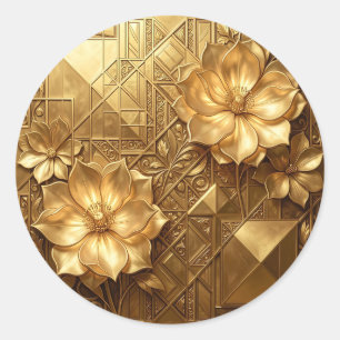 Luxe gouden Art Deco bloemmotief met reliëf Ronde Sticker