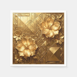 Luxe gouden Art Deco bloemmotief met reliëf Servet