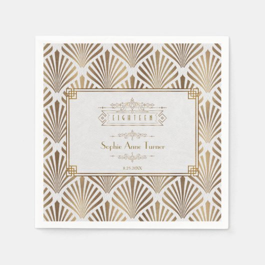 Luxe Gouden Art Deco Great Gatsby 18e Verjaardag Servet (Voorkant)