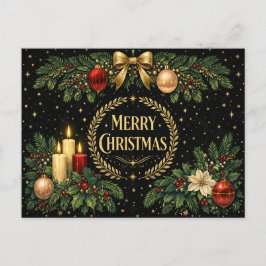 Luxe gouden Art Deco Kerstkrans Feestdagenkaart