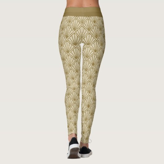 Luxe Gouden Art Deco Patroon Faux Glitter Glam Leggings (Achterkant)