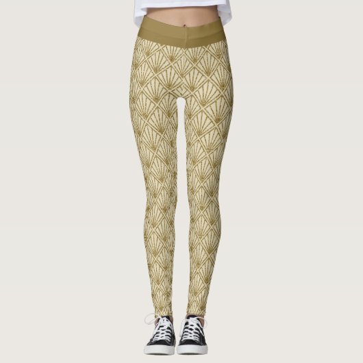 Luxe Gouden Art Deco Patroon Faux Glitter Glam Leggings (Voorkant)