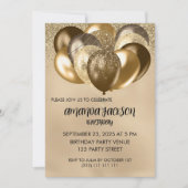 Luxe Gouden Ballonnen Algemene Verjaardagsuitnodig Kaart (Voorkant)