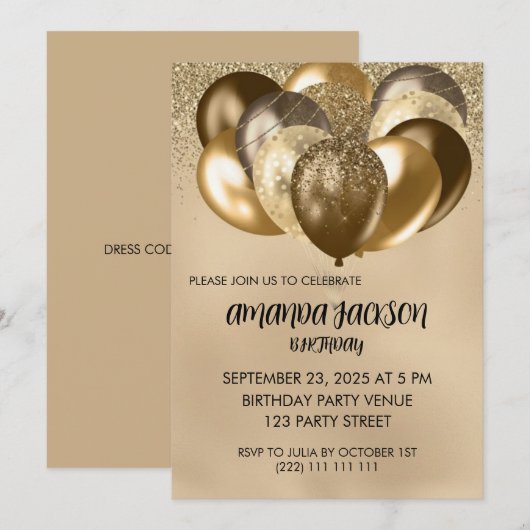Luxe Gouden Ballonnen Algemene Verjaardagsuitnodig Kaart (Voorkant / Achterkant)