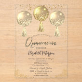Luxe gouden ballonnen Confetti Stars Quinceañera Acryl Uitnodigingen (Voorkant)