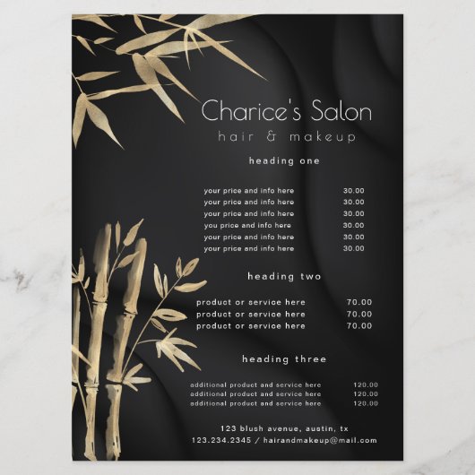 Luxe Gouden Bamboe Salon Prijs Kaart (Voorkant)