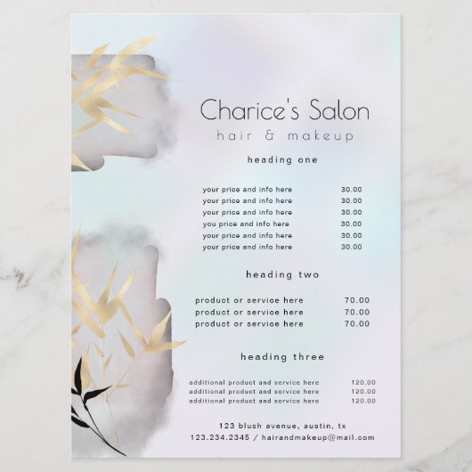 Luxe Gouden Bamboe Salon Prijs Kaart (Voorkant)