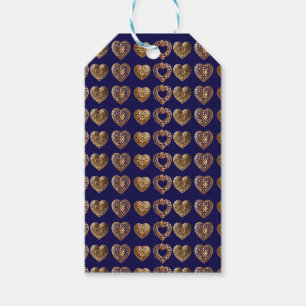 Luxe Gouden Barok Harten Patroon op Marineblauw Cadeaulabel