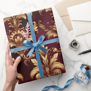 Luxe gouden barok patroon op diepe Bourgogne Cadeaupapier