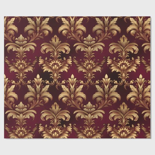 Luxe gouden barok patroon op diepe Bourgogne Cadeaupapier (Vlak)
