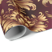 Luxe gouden barok patroon op diepe Bourgogne Cadeaupapier (Rol Hoek)