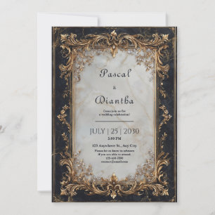 Luxe Gouden Barok Witte Marmeren Bruiloft Kaart