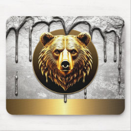 Luxe Gouden Beer Embleem Metaal Stijl 🐻 Muismat