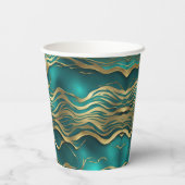 Luxe Gouden Beige Swirl Turquoise Blauwgroen Blauw Papieren Bekers (Achterkant)