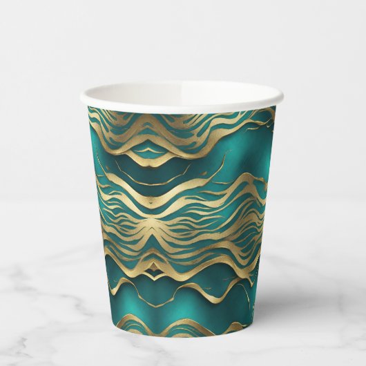 Luxe Gouden Beige Swirl Turquoise Blauwgroen Blauw Papieren Bekers (Links)