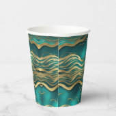 Luxe Gouden Beige Swirl Turquoise Blauwgroen Blauw Papieren Bekers (Rechts)