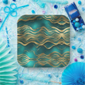 Luxe Gouden Beige Swirl Turquoise Blauwgroen Blauw Papieren Bordje (Feest)