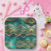 Luxe Gouden Beige Swirl Turquoise Blauwgroen Blauw Papieren Bordje (Feest)