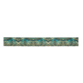 Luxe Gouden Beige Swirl Turquoise Blauwgroen Blauw Satijnen Lint (Voorkant)
