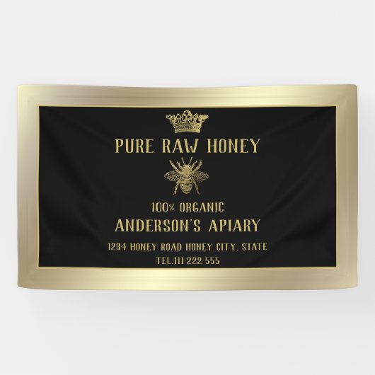 Luxe gouden bijenmakerskroon honingbij spandoek (Horizontaal)