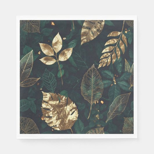 Luxe Gouden Blad Bosgroene Servetten (Voorkant)