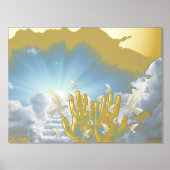 Luxe Gouden Blauwe Hemel Wolken Stairway Heaven Ec Folie Afdrukken (Voorkant)