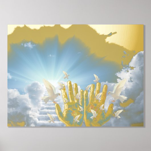 Luxe Gouden Blauwe Hemel Wolken Stairway Heaven Ec Folie Afdrukken (Voorkant)